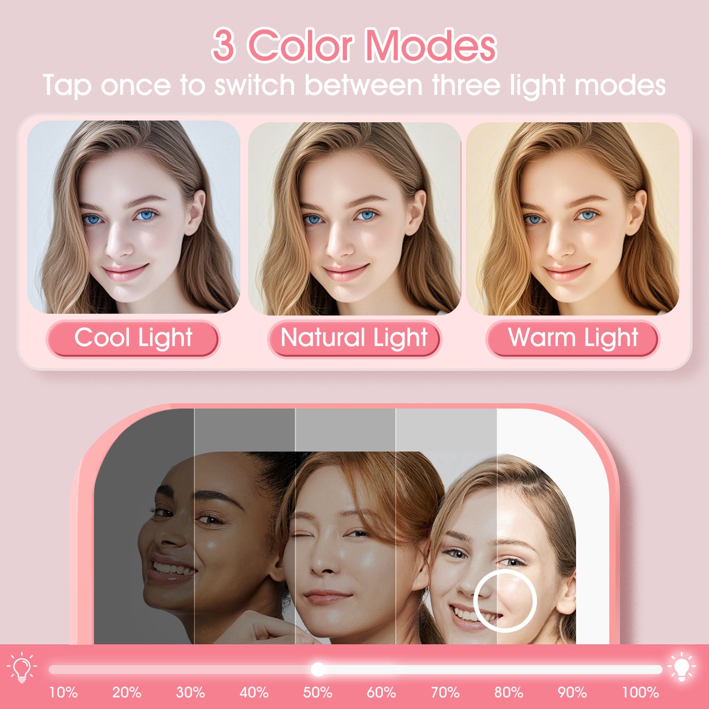 GLOW ON THE GO Compact Makeup Mirror Double-sided 1x/3x Magnification