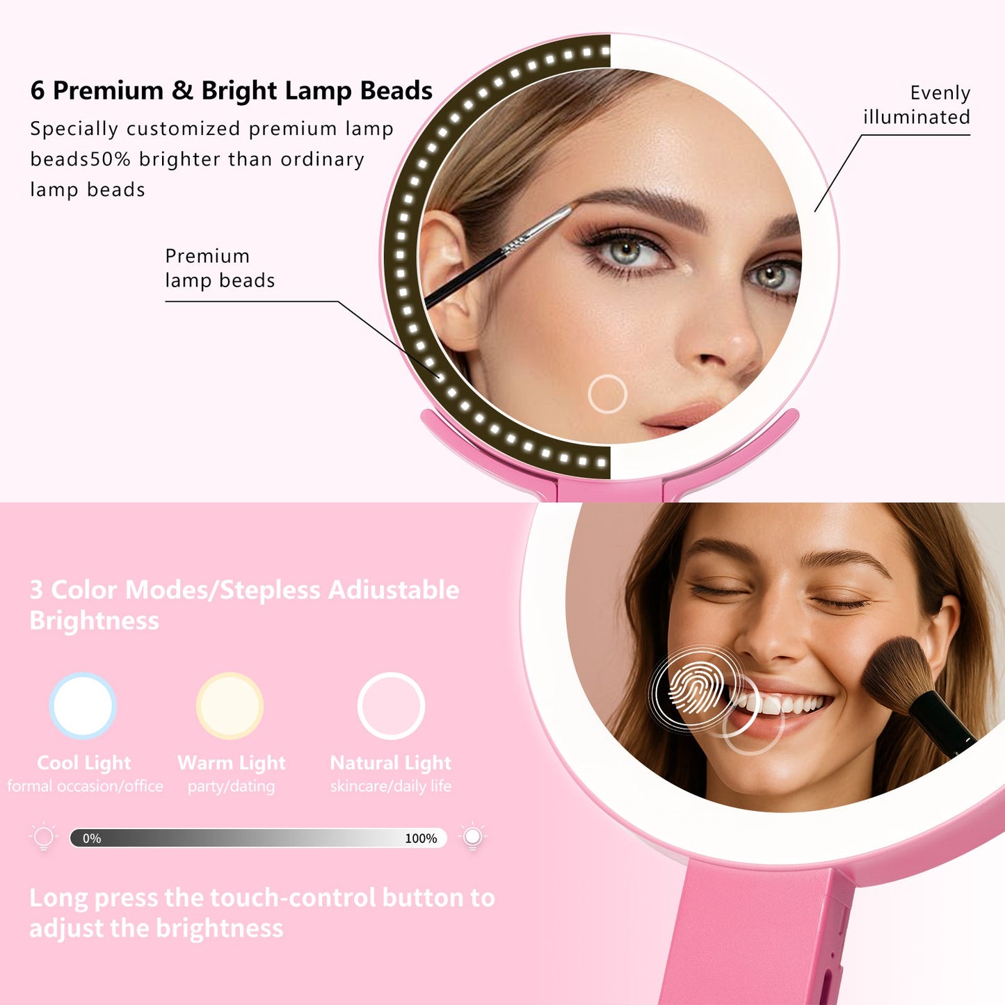 1X/10X Dual Sided LED Makeup Mirror 360° Rotation - Portable for Travel.