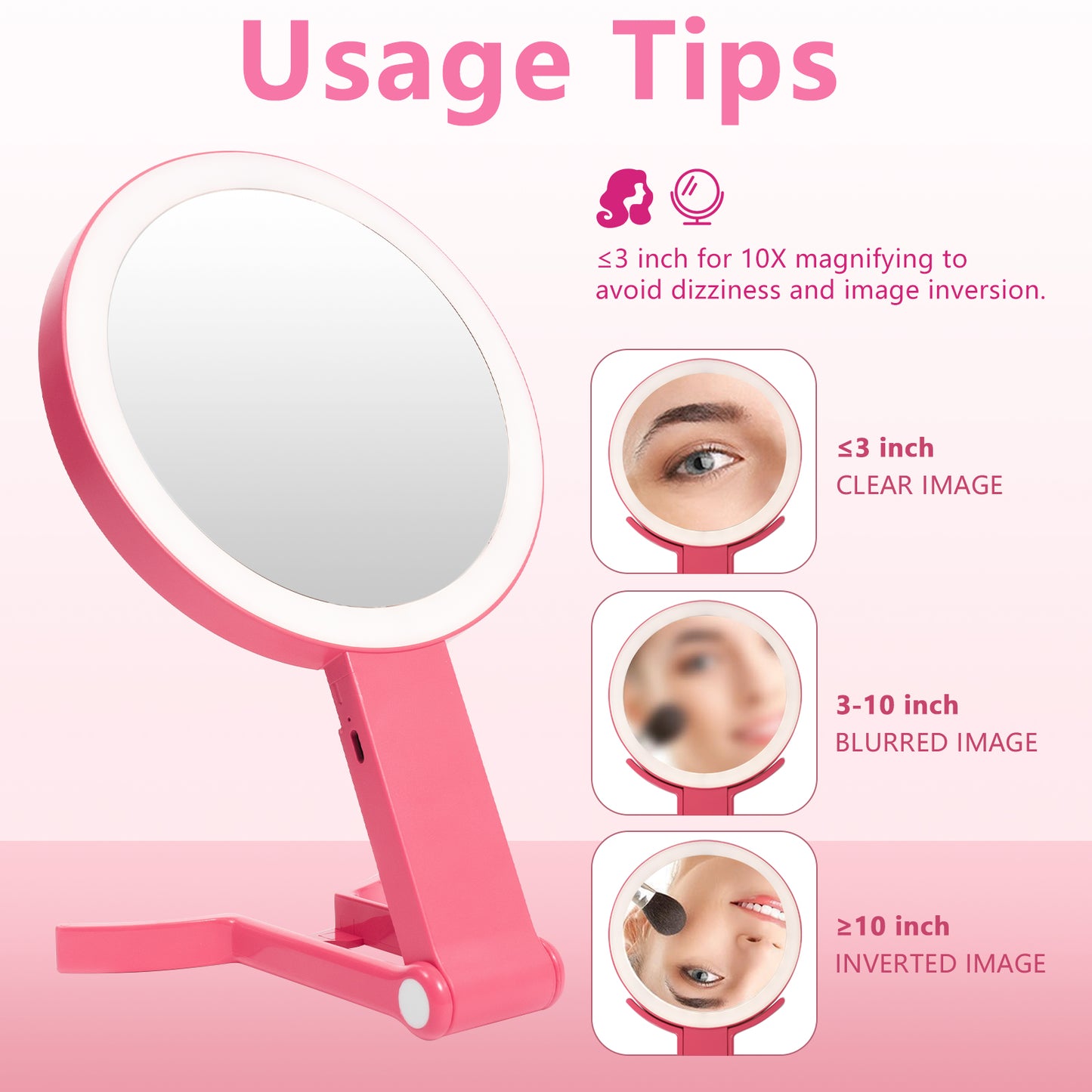 1X/10X Dual Sided LED Makeup Mirror 360° Rotation - Portable for Travel