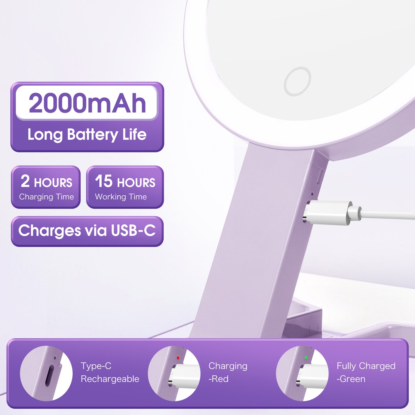 Dual-Sided LED Makeup Mirror – 10X Magnification, 3 Light Modes, Travel-Friendly Design